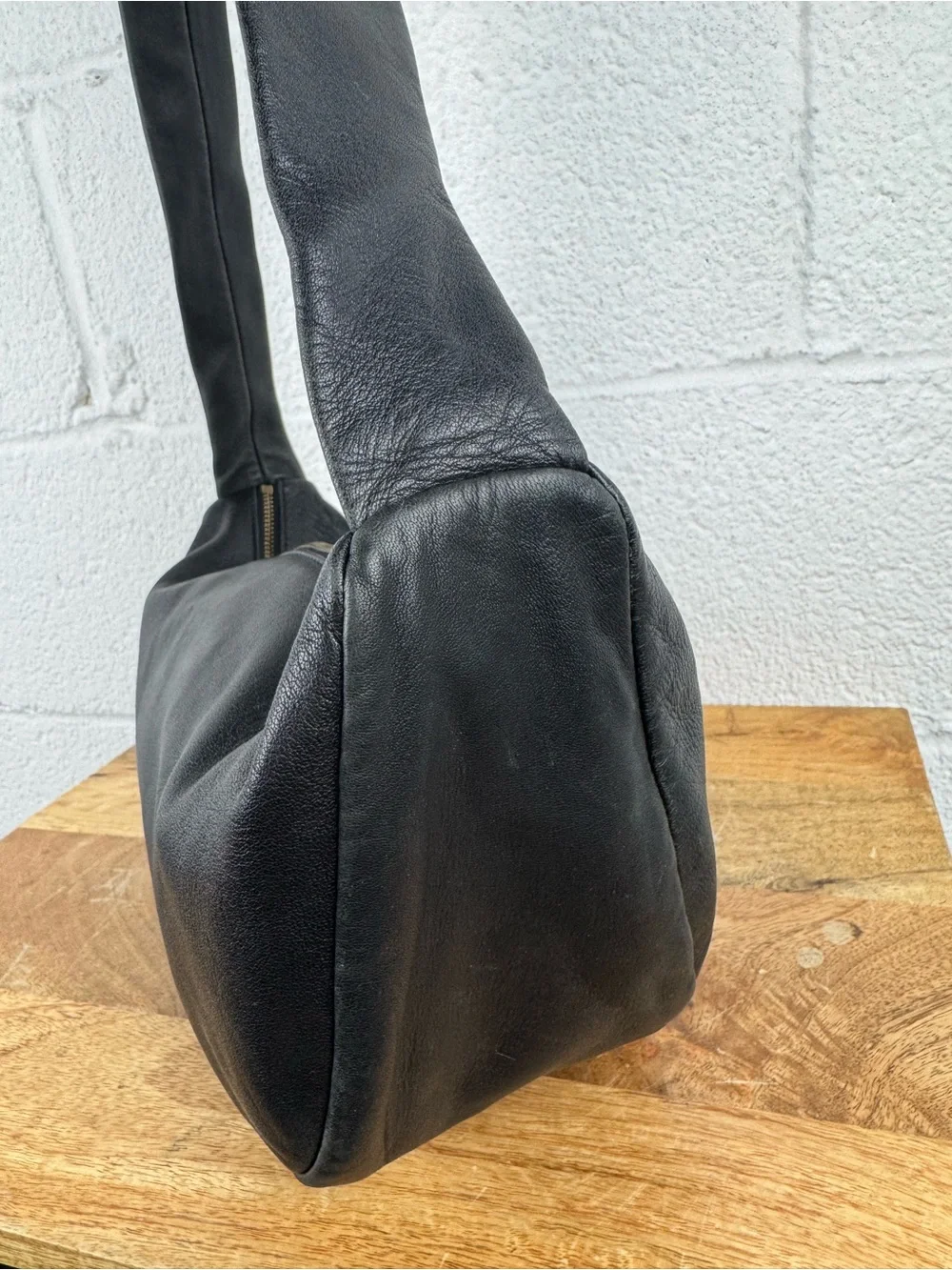 St. Agni Soft Crescent Bag Black Lambskin Leather Shoulder Bag